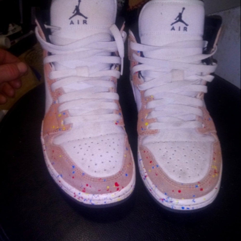 Jordan's size 8.5 mens White and Multicolor. Kacki and suede